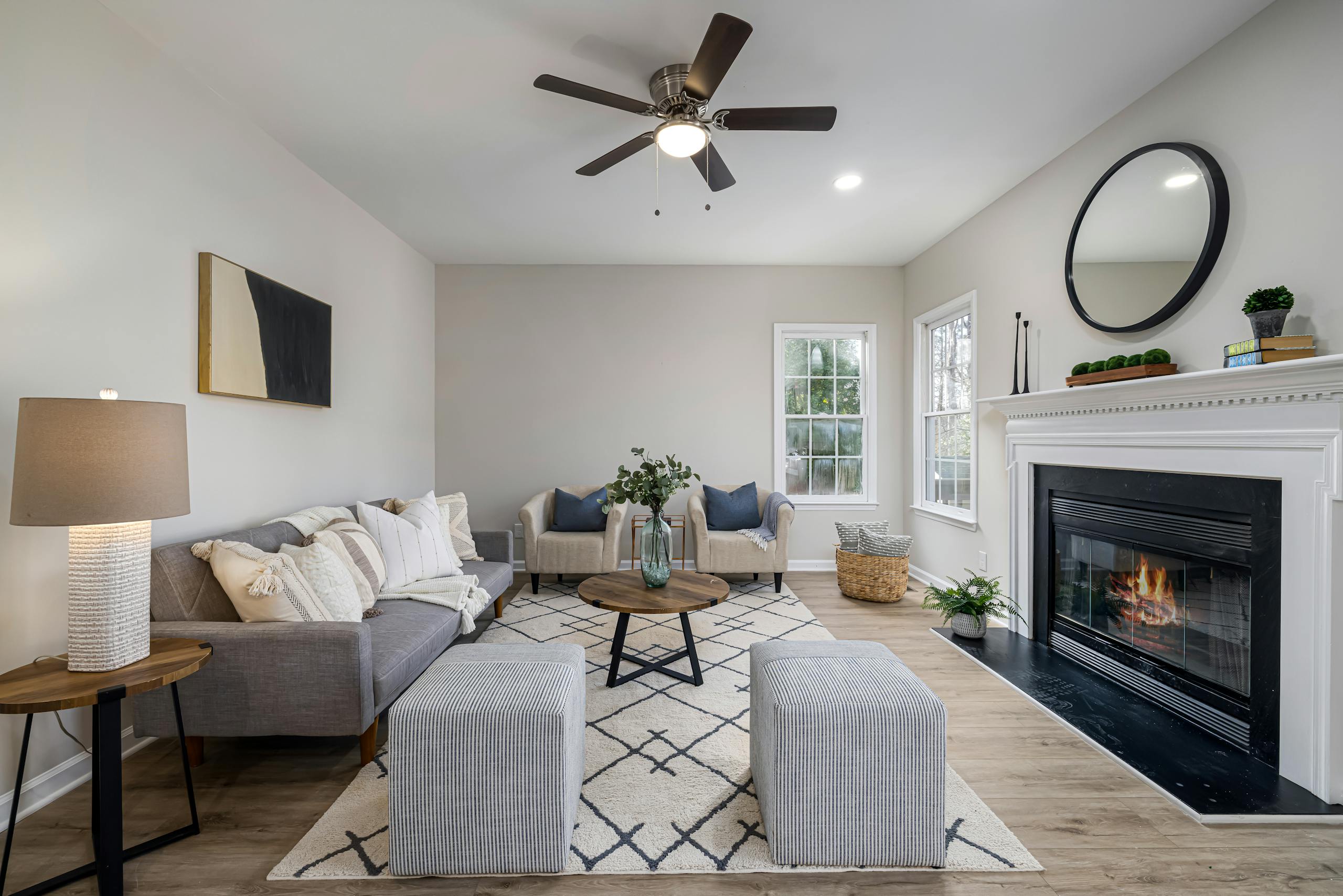 Model home living room maintained for buyer tours