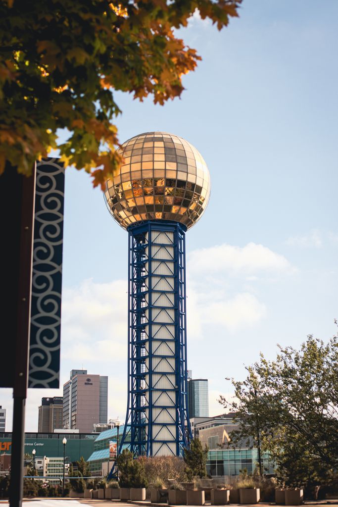 Captivating view of the iconic Sunsphere Tower in Knoxville with a sunny sky backdrop.